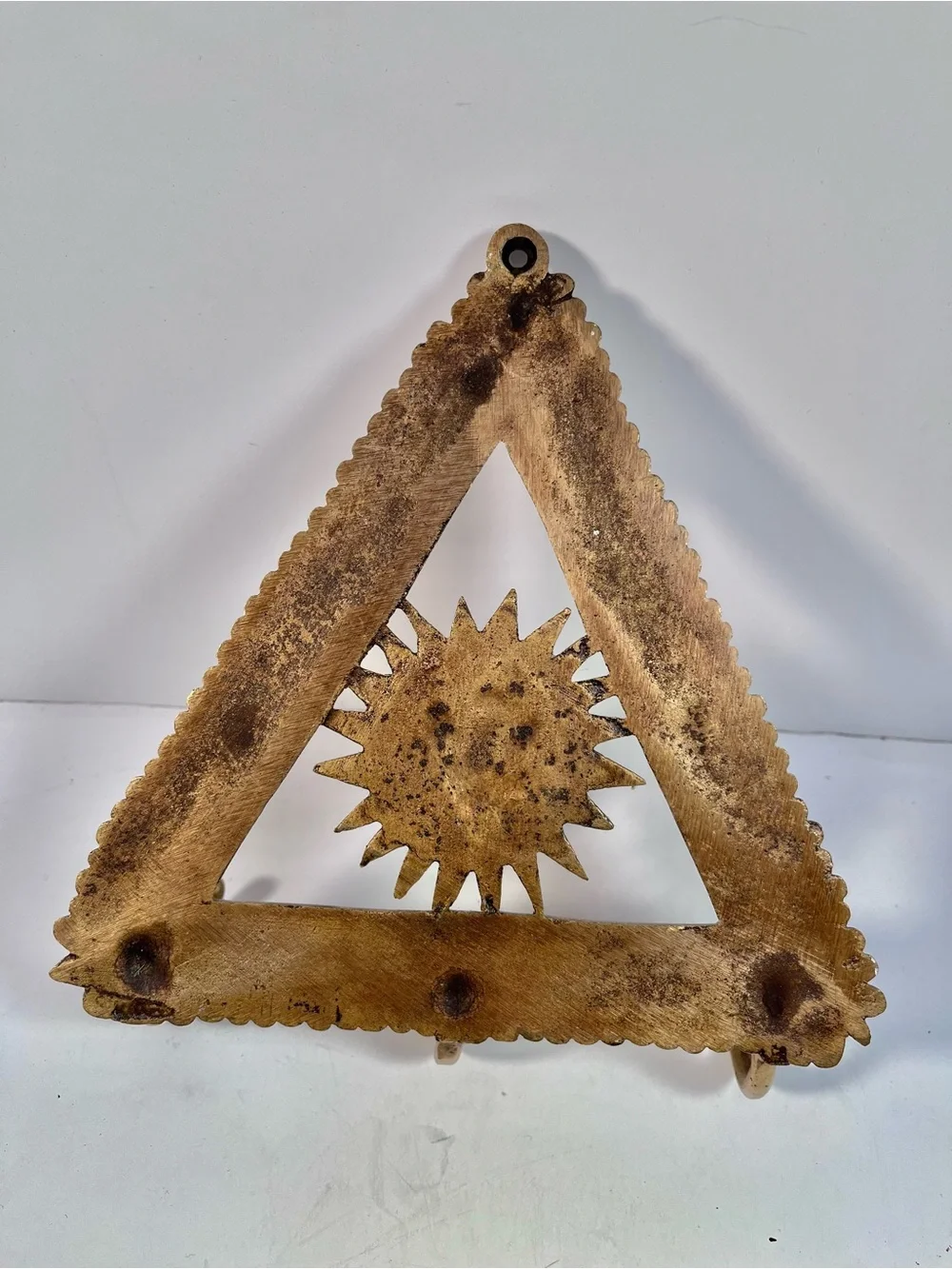 Brass Sunface Triangle Wall Hook - Gold